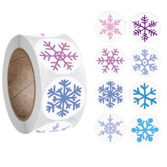 Christmas Snowflake Stickers-Packaging/Mail/Labels/Crafts/Scrapbook 1" Diameter - Picture 1 of 6